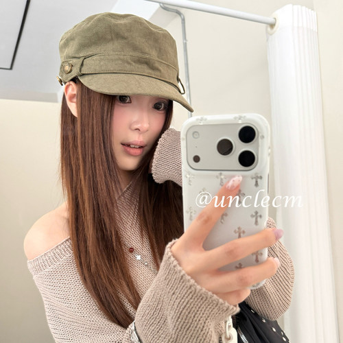 藤井树同款复古做旧金属扣马术帽