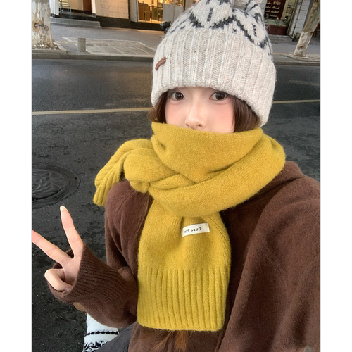 韩系氛围感纯色针织围巾女款