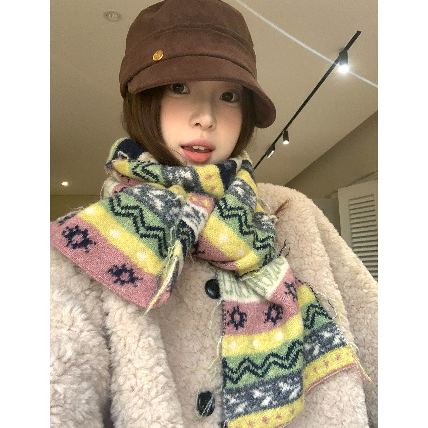 复古高级感撞色提花针织围巾女款冬季新款羊毛混纺费尔岛保暖围脖,服饰配件/皮带/帽子/围巾,围巾/丝巾/披肩,淘宝优惠券,粉丝福利购,淘宝优惠卷