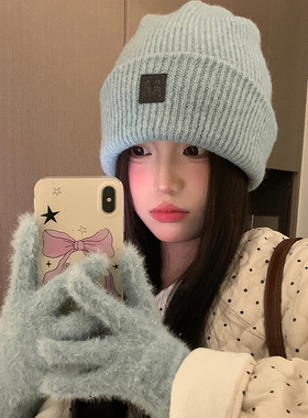 秋冬大头围针织毛线帽子女加厚保暖显脸小护耳帽韩版百搭包头冷帽