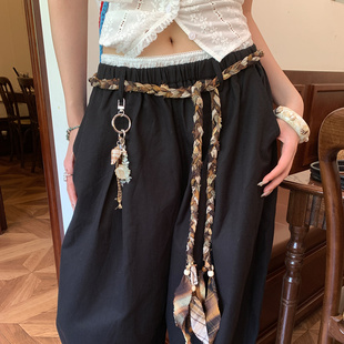 腰绳配饰潮 饰复古民族风细款 手工编织棕色腰带女配裙子牛仔裤 带装