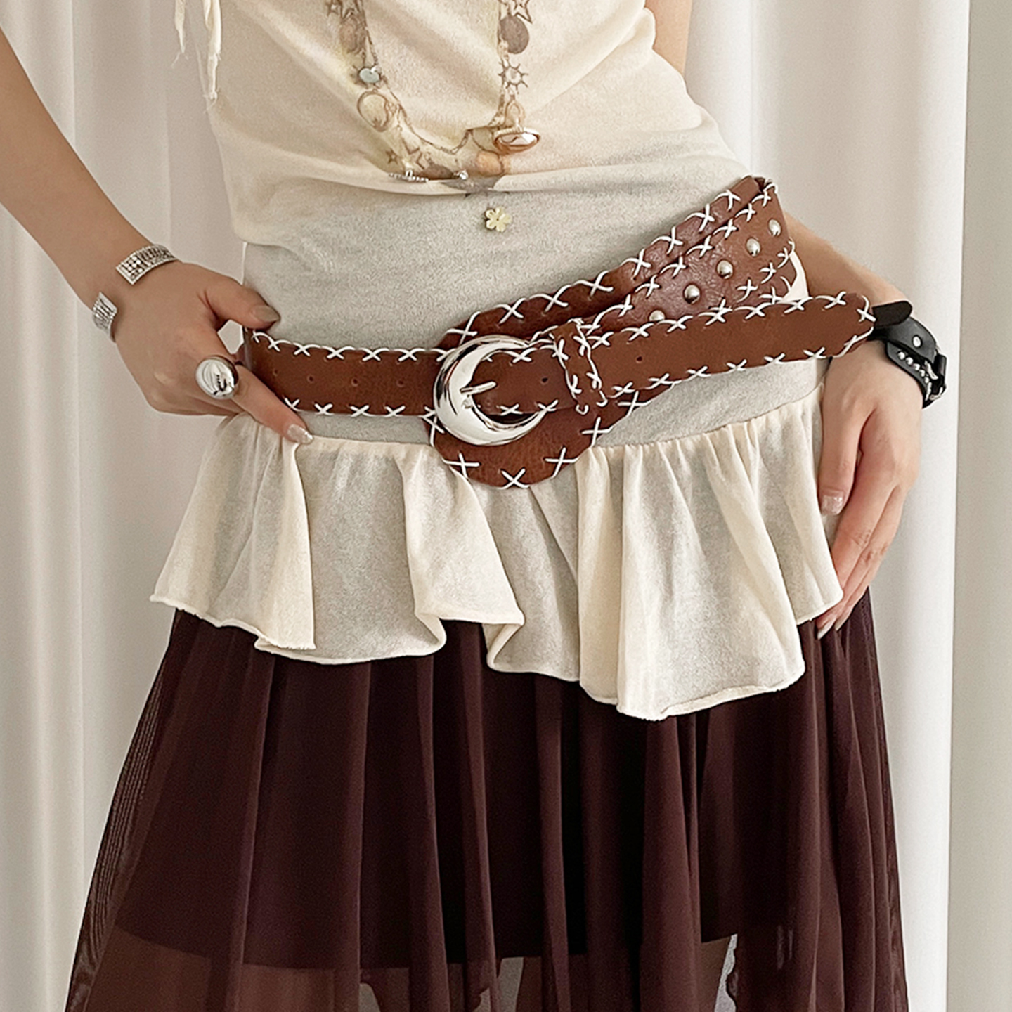 复古民族风锁边不规则腰带女