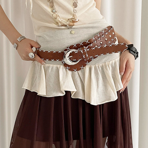 复古民族风锁边不规则腰带女