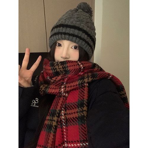 可爱休闲秋冬条纹毛球针织帽保暖