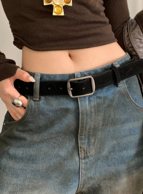 复古麂皮绒面黑色腰带女款高级感韩版配裙子牛仔裤带小众皮带装饰