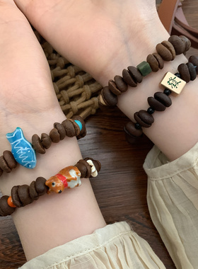 设计感咖啡豆发财串珠手链女小众百搭卡通小狗手串情侣款闺蜜手饰