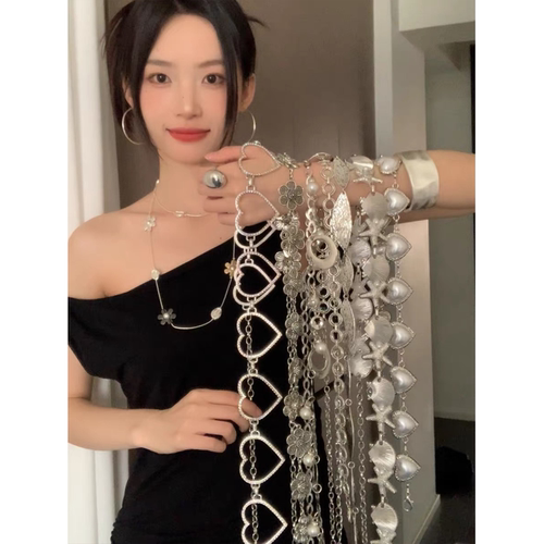 复古银色金属爱心腰链女