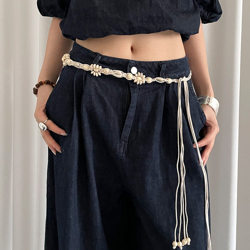 民族风手工编织贝壳腰带女