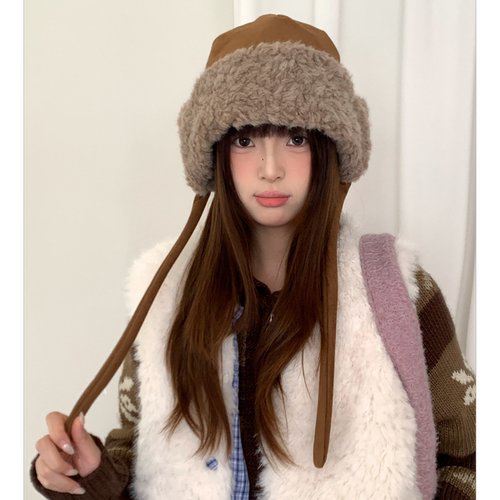 复古麂皮加厚毛绒护耳雷锋帽女冬