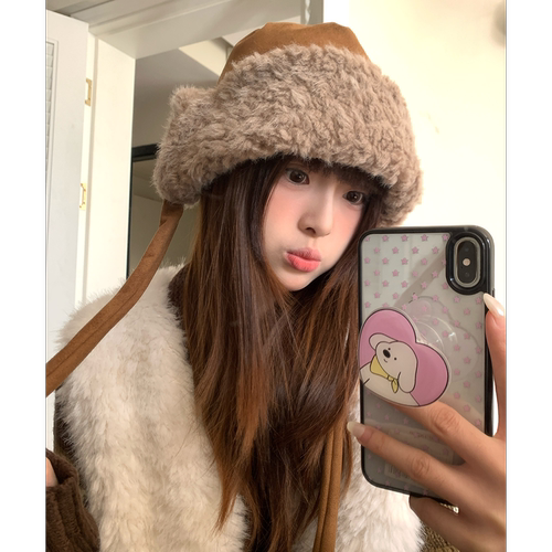 麂皮绒面加厚毛绒雷锋帽子女冬季