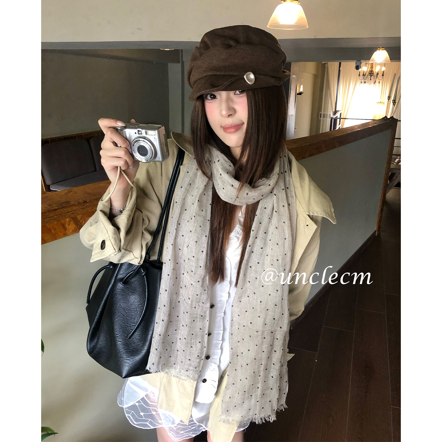 日系复古波点流苏亚麻围巾女2026年秋冬轻薄围脖通勤系脖丝巾装饰