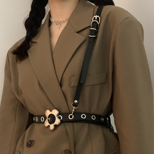 黑色配连衣裙子毛衣收腰背带 饰皮带时尚 西装 腰带女士ins风百搭装