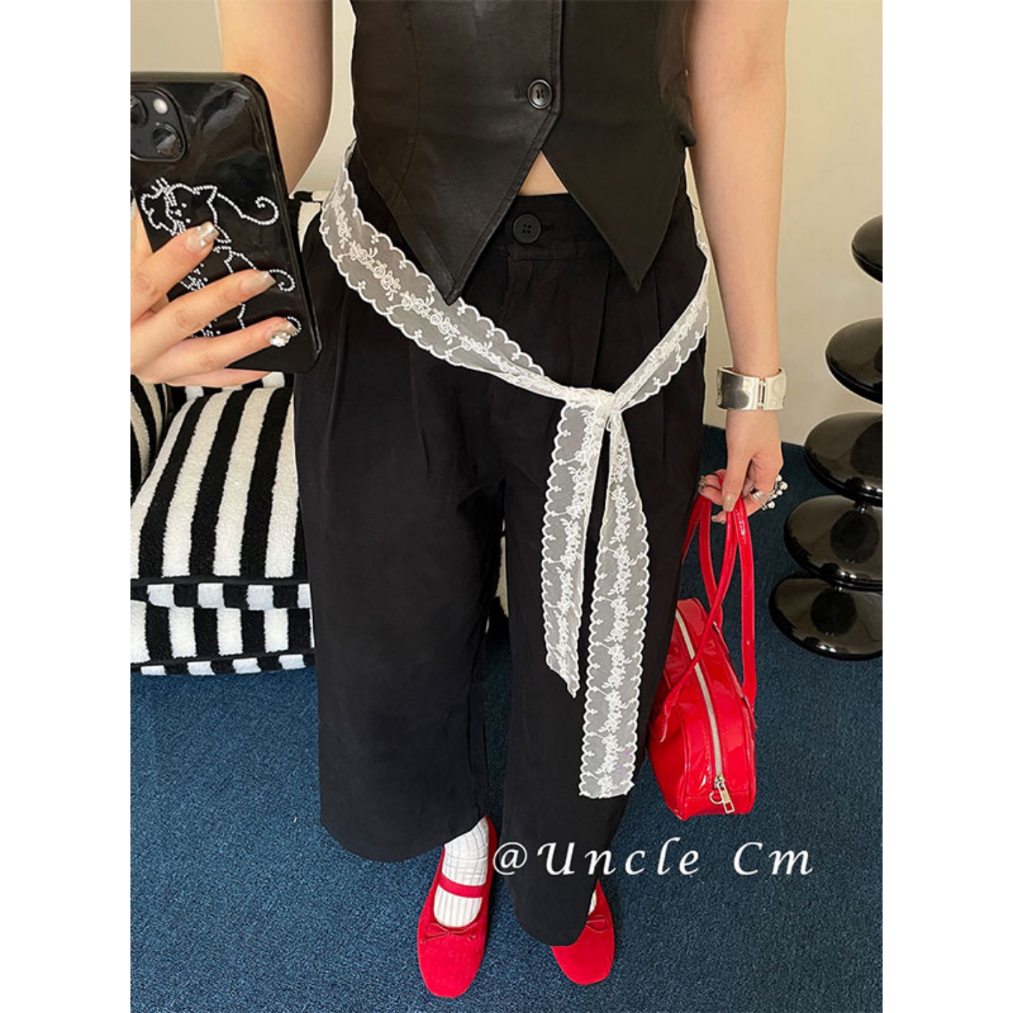 高级感白色蕾丝花朵刺绣腰带女图片