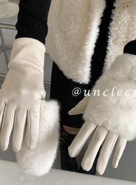 高级感可触屏加厚毛绒手套女冬季二合一户外防寒保暖分指手套骑车