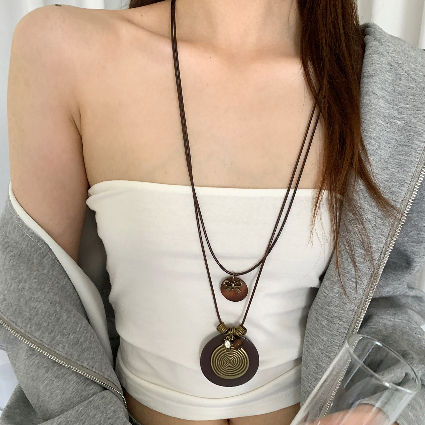 复古新中式禅意长款吊坠项链女小众民族风叠戴毛衣链装饰百搭颈链