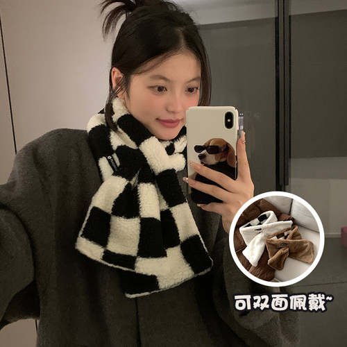 秋冬韩版女双面围巾保暖