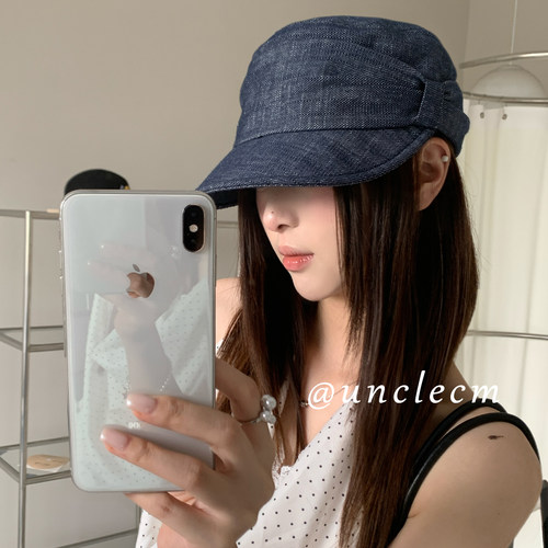 复古日系牛仔褶皱平顶鸭舌帽女