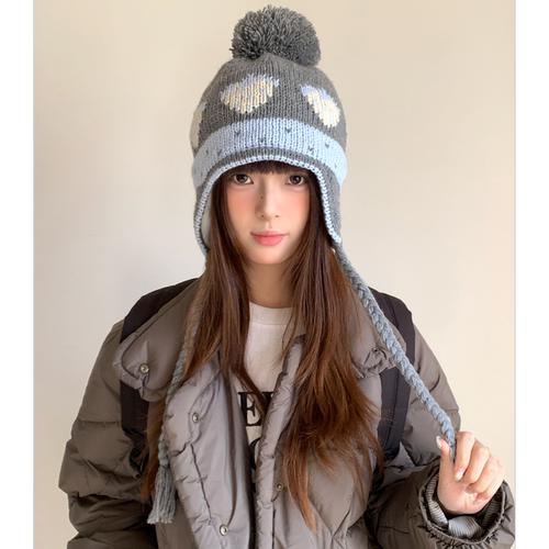 复古草莓爱心提花加厚雷锋帽女冬