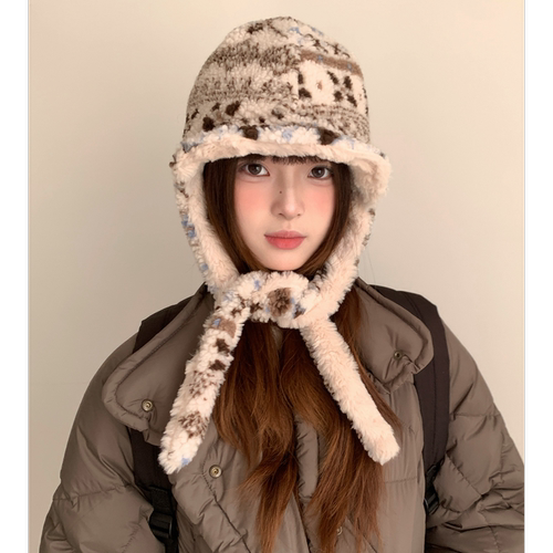 复古费尔岛毛绒雷锋帽子女冬季