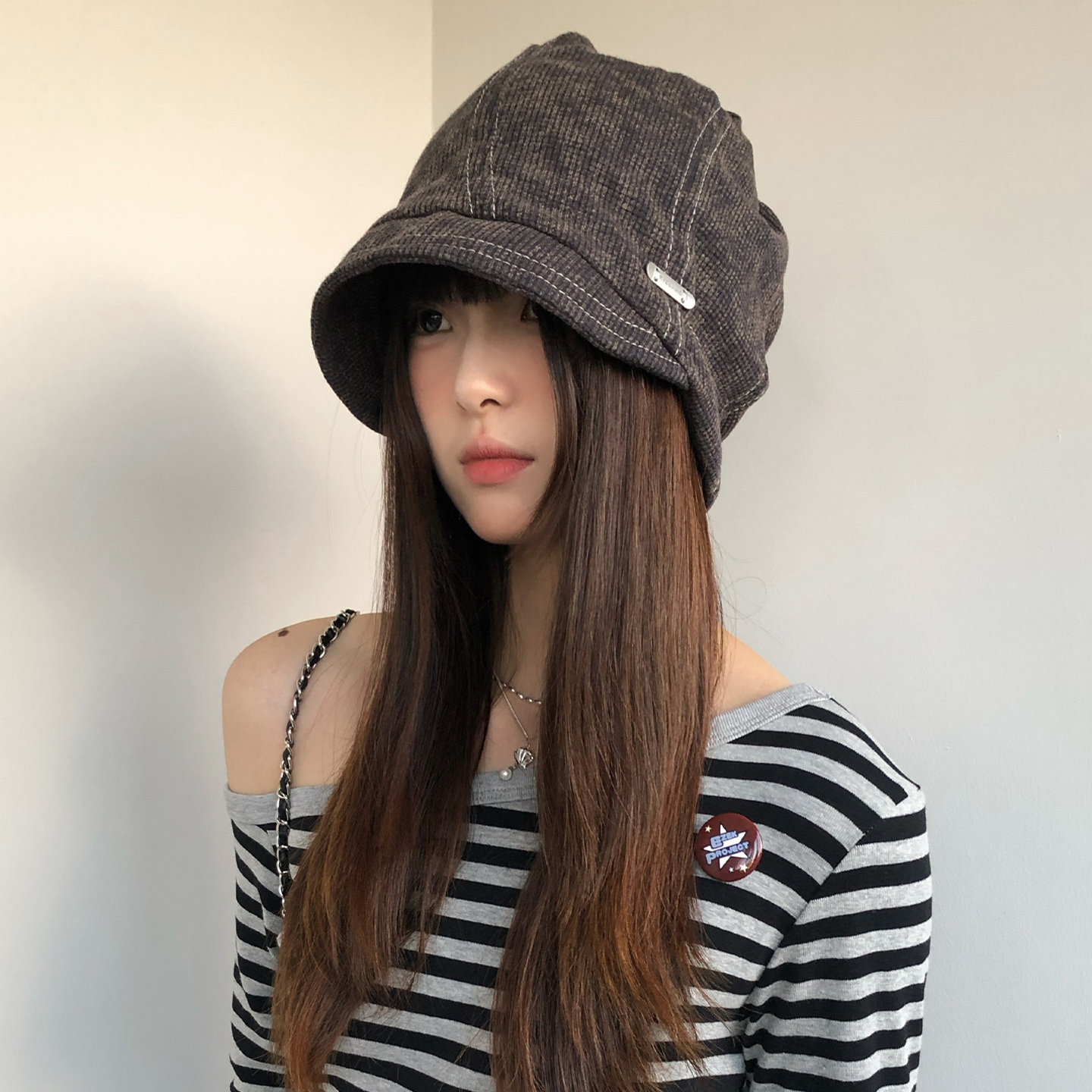 秋冬季复古美式黑色渔夫帽子