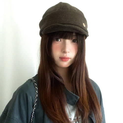 复古日系条纹鸭舌帽子女