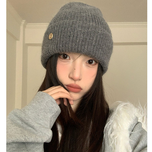 韩版女秋冬季字母毛线帽百搭保暖