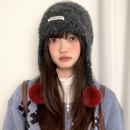 秋冬季韩系可爱毛球针织毛线帽