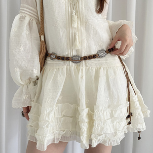 波西米亚民族风编织串珠棕色腰绳女复古配裙子牛仔裤 腰带配饰皮带