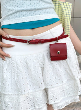 韩版复古红色腰包挂饰腰带女2025新款高级感配裙子牛仔裤装饰皮带