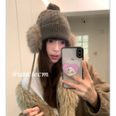 复古毛绒护耳毛线帽子女冬季 大头围针织套头帽保暖防寒包头帽 新款