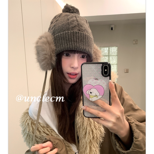 复古毛绒护耳毛线帽子女款冬季