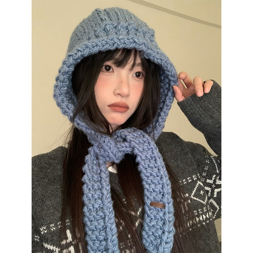 手工女秋冬大头围毛线帽保暖百搭