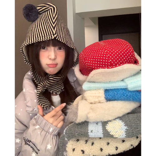 冬季新款可爱波点加绒加厚雷锋帽