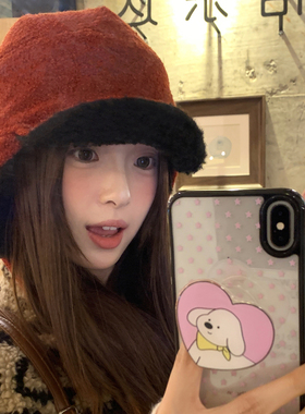 含羊毛红色羊羔绒护耳雷锋帽子女冬季大头围保暖飞行帽防寒骑行帽