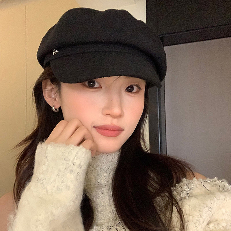 复古文艺风黑色贝雷帽女秋新款大头围显脸小八角帽气质百搭鸭舌帽,服饰配件/皮带/帽子/围巾,帽子,淘宝优惠券,粉丝福利购,淘宝优惠卷