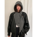 含羊毛秋冬连帽子围巾一体式 保暖护耳时髦毛线帽女针织护颈围脖灰