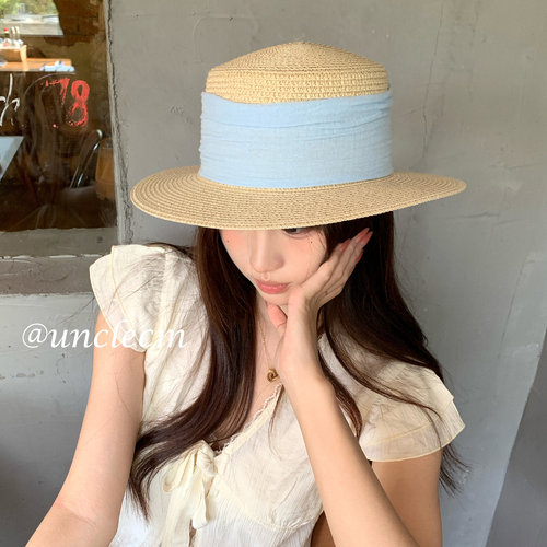 法式高级感平顶草帽女夏季