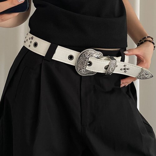 美式重工金属铆钉腰带女款