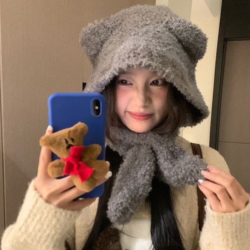 可爱帽子围脖一体毛线帽保暖百搭