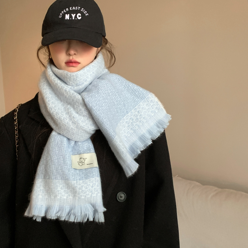 蓝色氛围感秋冬季围巾