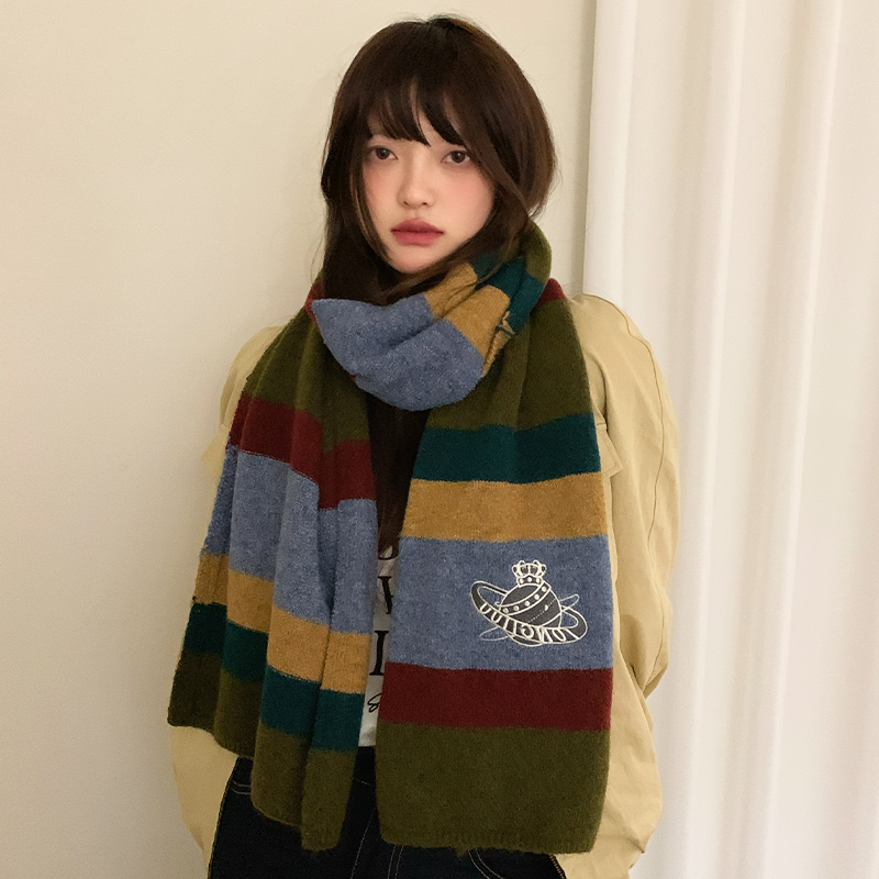 秋冬小众设计拼色围巾女百搭