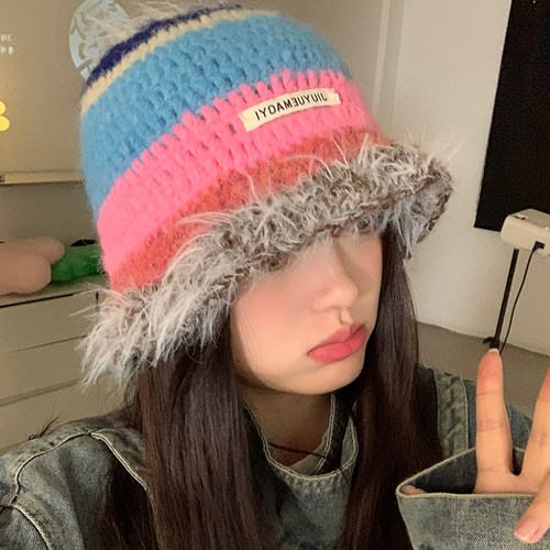 女秋冬毛绒绒毛线针织帽保暖