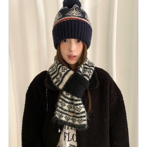 复古费尔岛双面提花针织小围巾