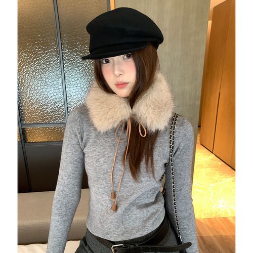 毛绒系带小围巾女款冬季保暖护颈