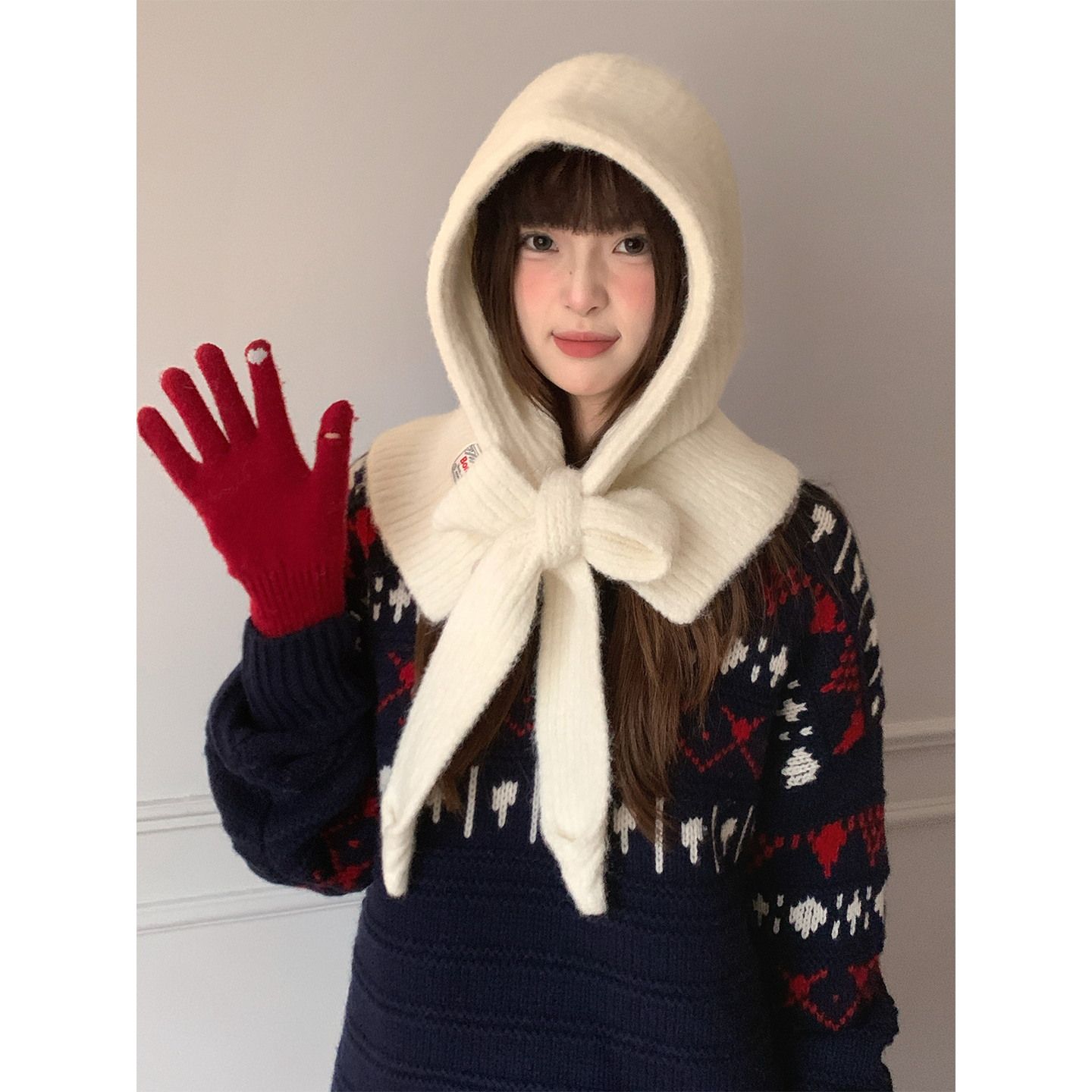 含羊毛米白色针织巴拉克拉法帽子女款冬季保暖毛线帽大头围护耳帽,服饰配件/皮带/帽子/围巾,帽子,淘宝优惠券,粉丝福利购,淘宝优惠卷