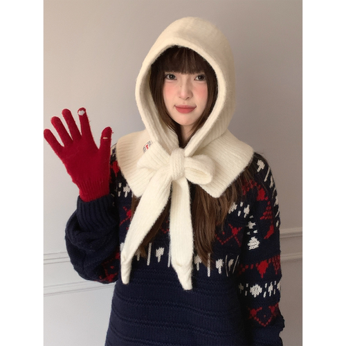 含羊毛米白针织巴拉克拉法帽女冬