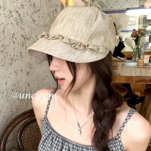 日系文艺风褶皱花朵渔夫帽子女