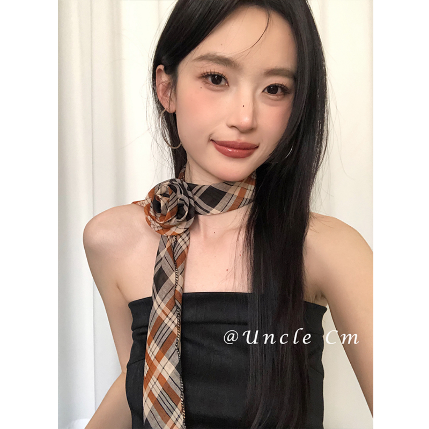 复古格纹玫瑰花朵丝巾女韩系高级感长条波点飘带甜酷豹纹发带配饰