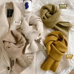 百搭围脖米 仿羊绒学生保暖韩版 含羊毛纯色针织围巾女2025冬季 新款