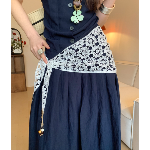 韩系镂空钩花三角巾腰带女款